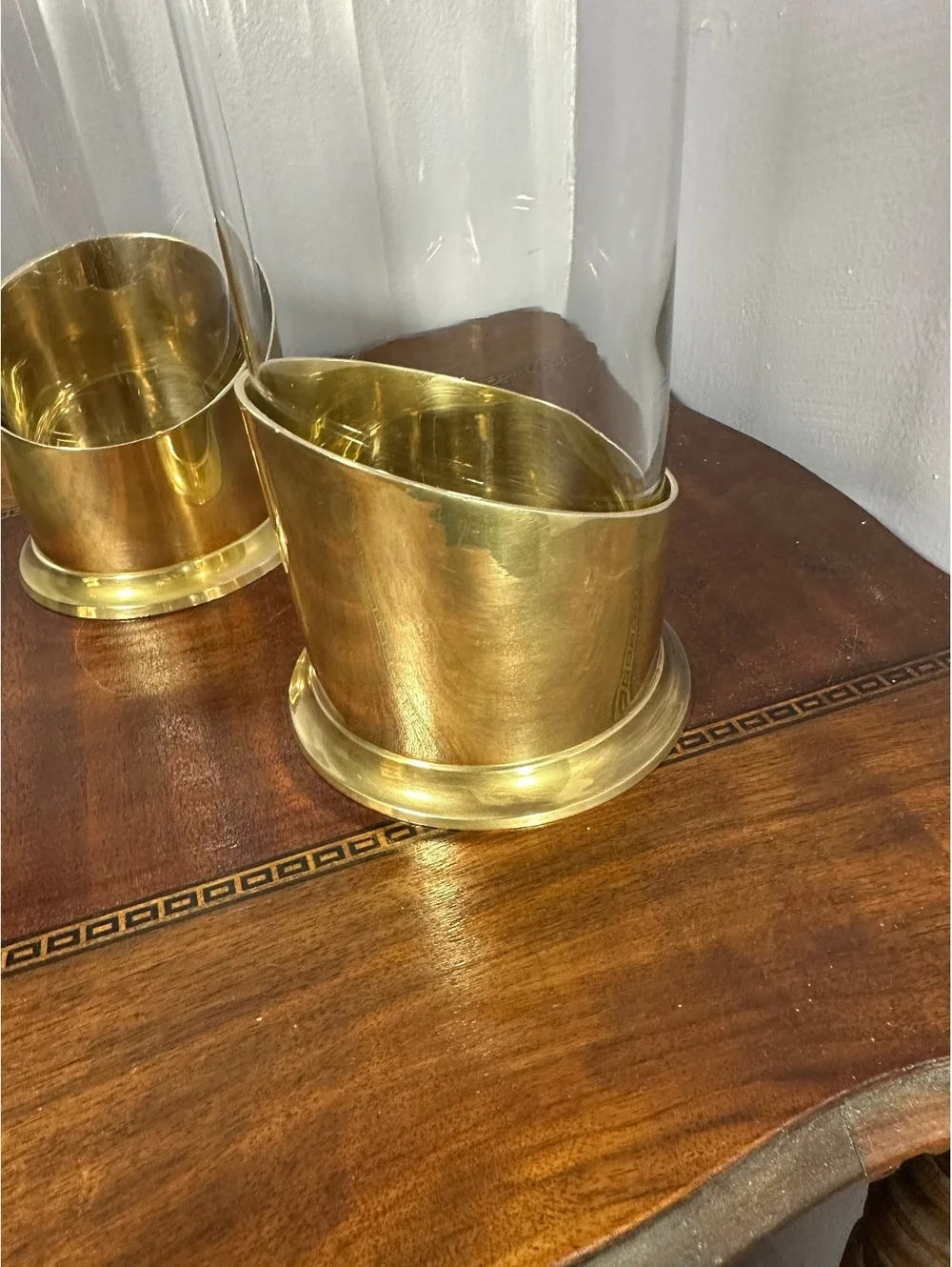 Vintage 1995 Ambrosia Brass&Glass Hurricane Candle Holders Pair - Made in India